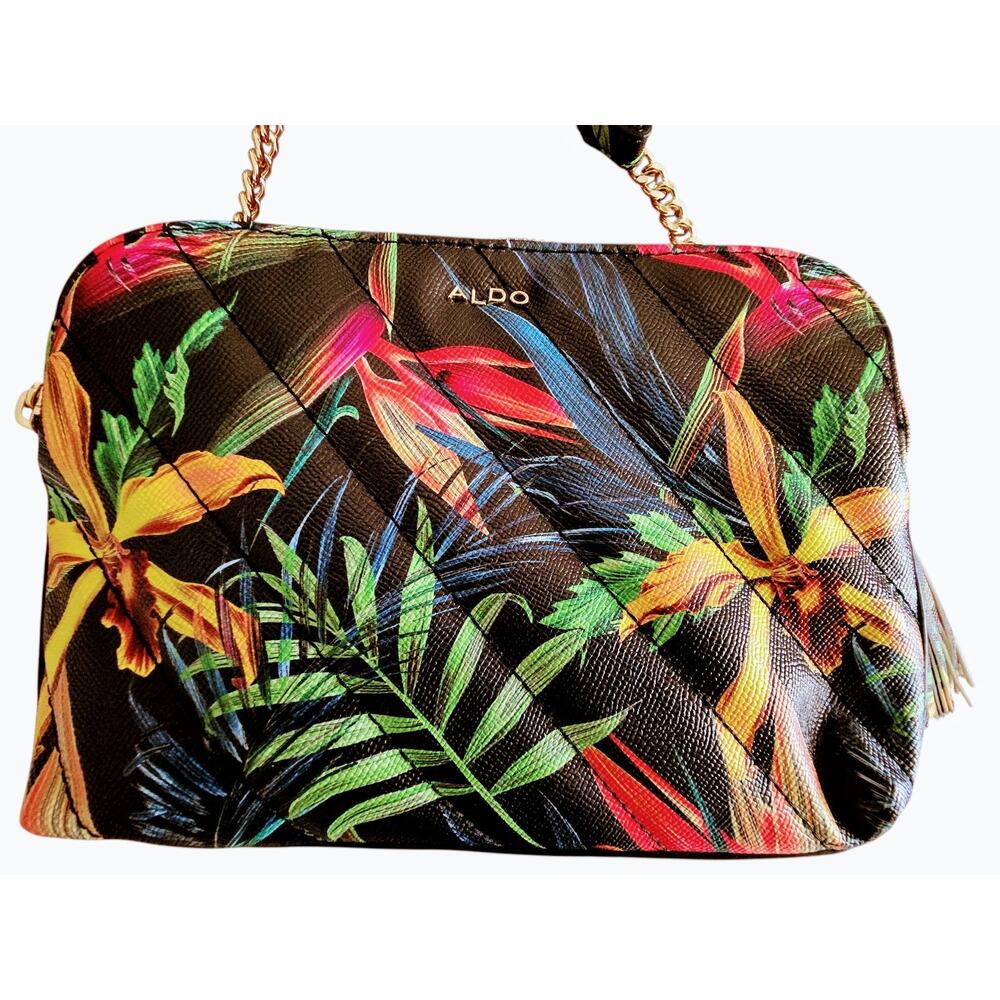 ALDO Tropical Crossbody Bag NWOT – Floral Print, Double Zip, Tassel, Chain Strap - Picture 2 of 9
